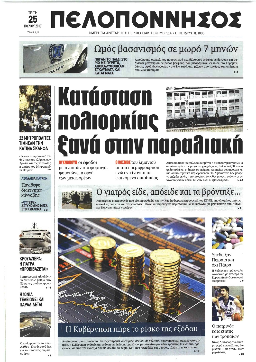 Πρωτοσέλιδο εφημερίδας Πελοπόννησος