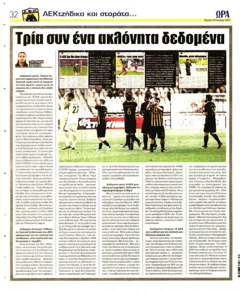 Οπισθόφυλλο εφημερίδας Η ώρα των Σπορ