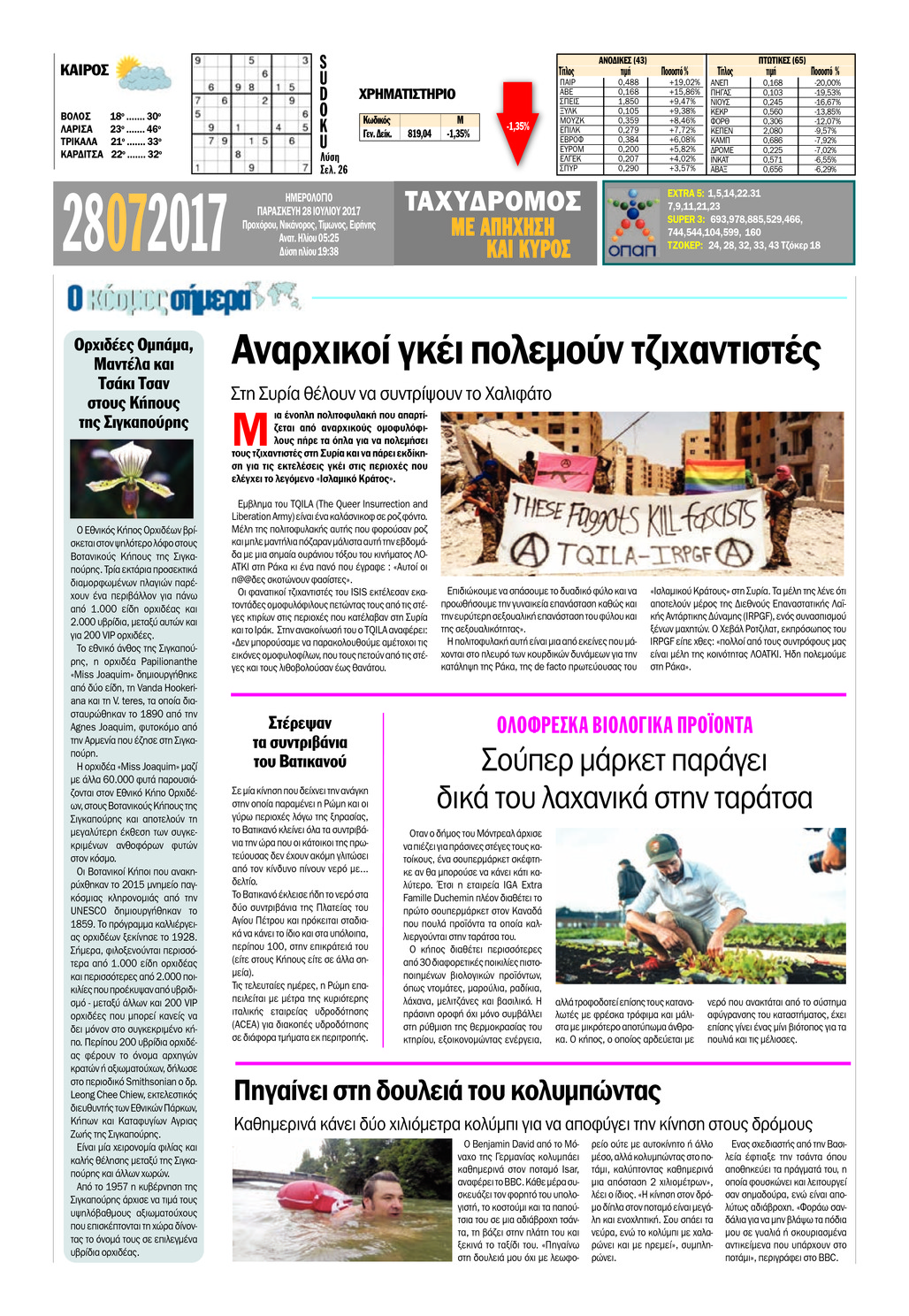 Οπισθόφυλλο εφημερίδας Ταχυδρόμος