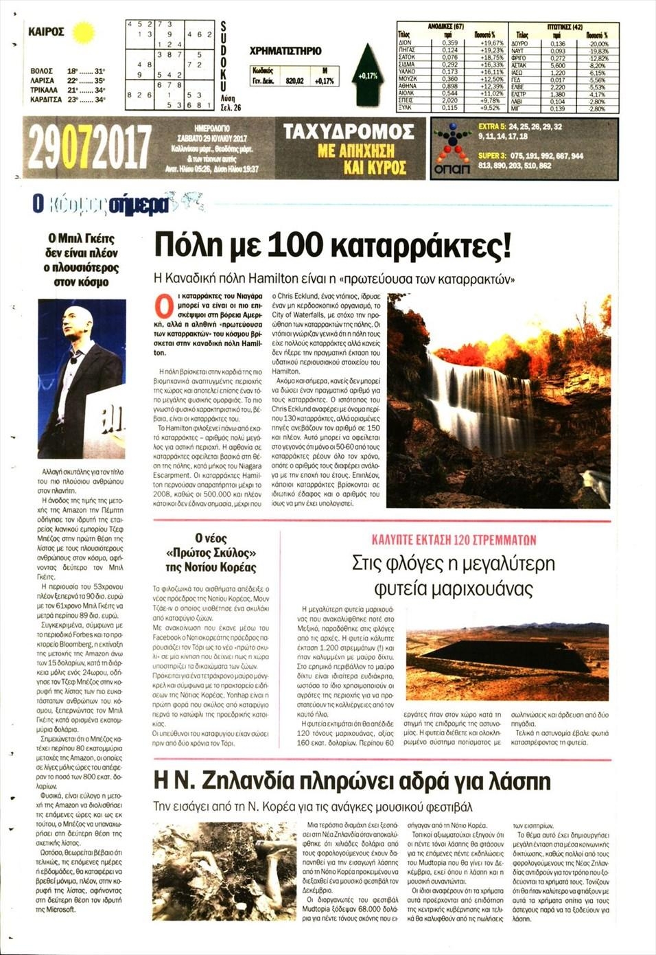 Οπισθόφυλλο εφημερίδας Ταχυδρόμος