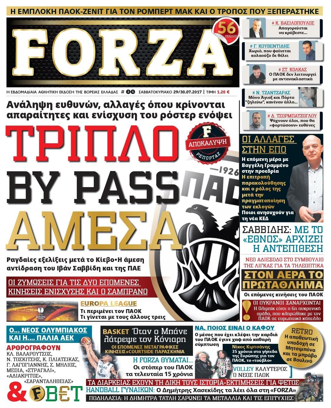 Πρωτοσέλιδο εφημερίδας Forza