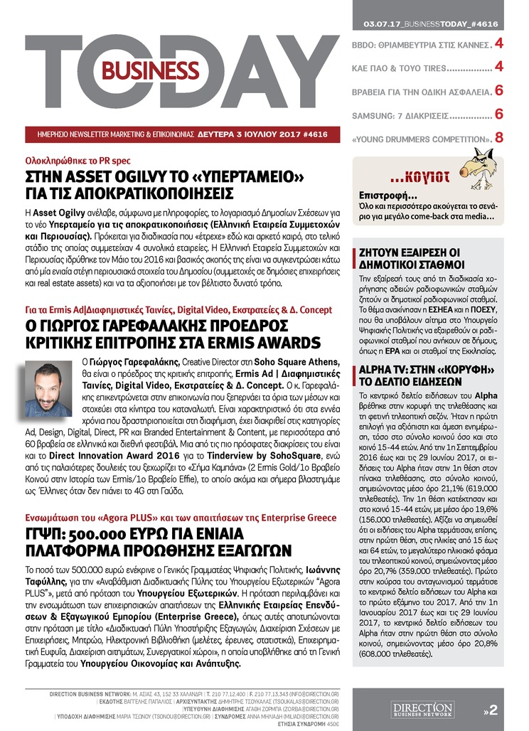 Πρωτοσέλιδο εφημερίδας Business Today