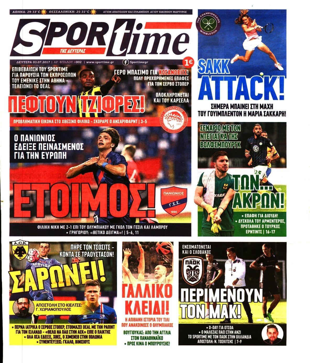 Πρωτοσέλιδο εφημερίδας Sportime