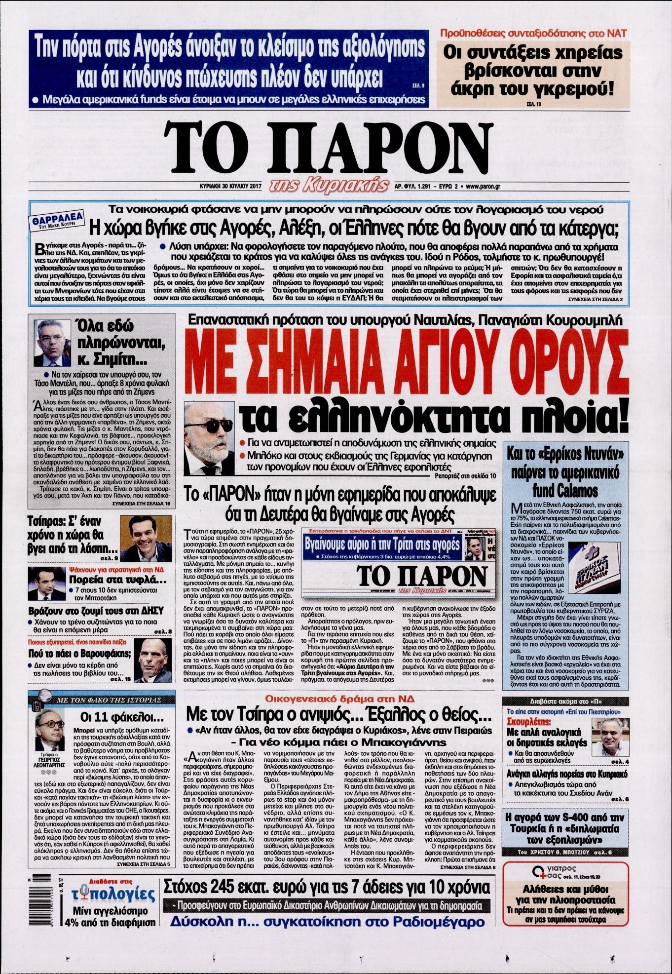 Πρωτοσέλιδο εφημερίδας Το Παρόν