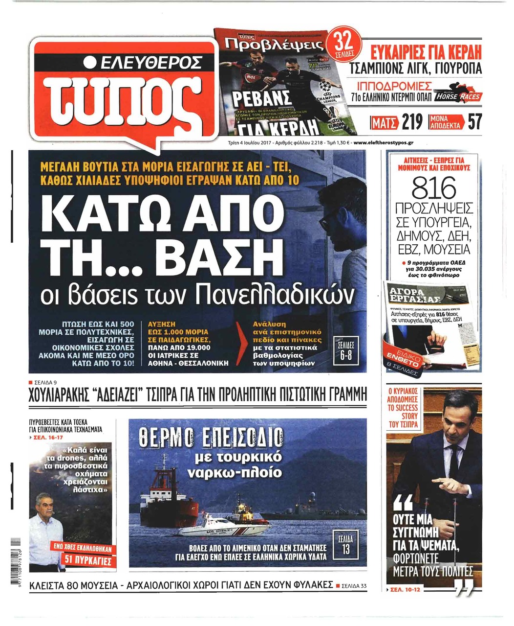 Πρωτοσέλιδο εφημερίδας Ελεύθερος Τύπος
