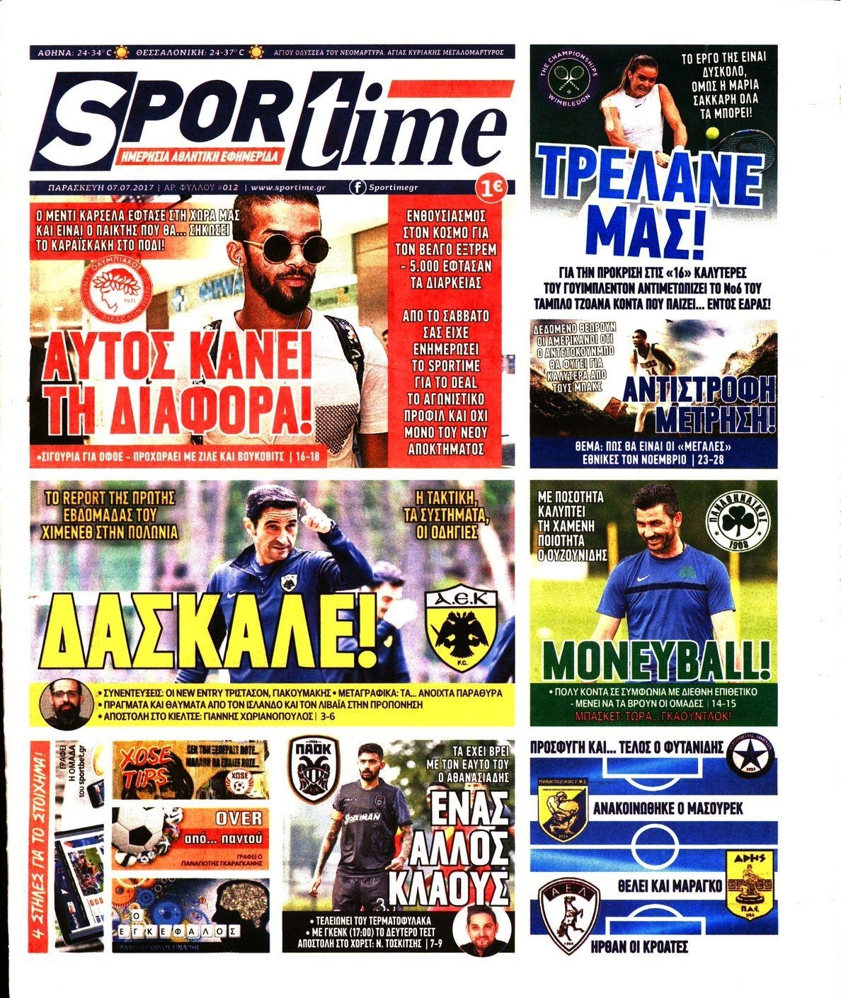 Πρωτοσέλιδο εφημερίδας Sportime