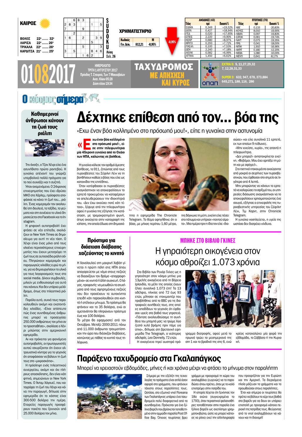 Οπισθόφυλλο εφημερίδας Ταχυδρόμος