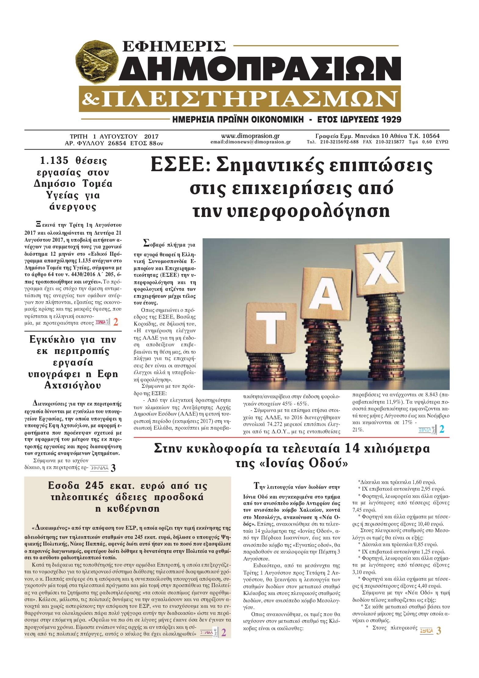 Πρωτοσέλιδο εφημερίδας Δημοπρασιών