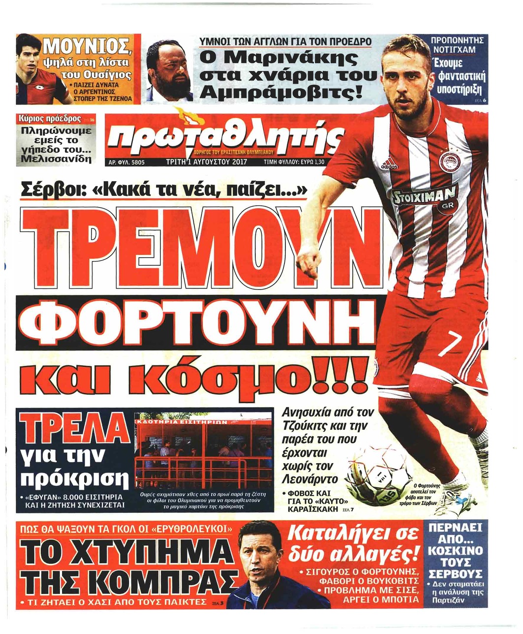 Πρωτοσέλιδο εφημερίδας Κόκκινος Πρωταθλητής