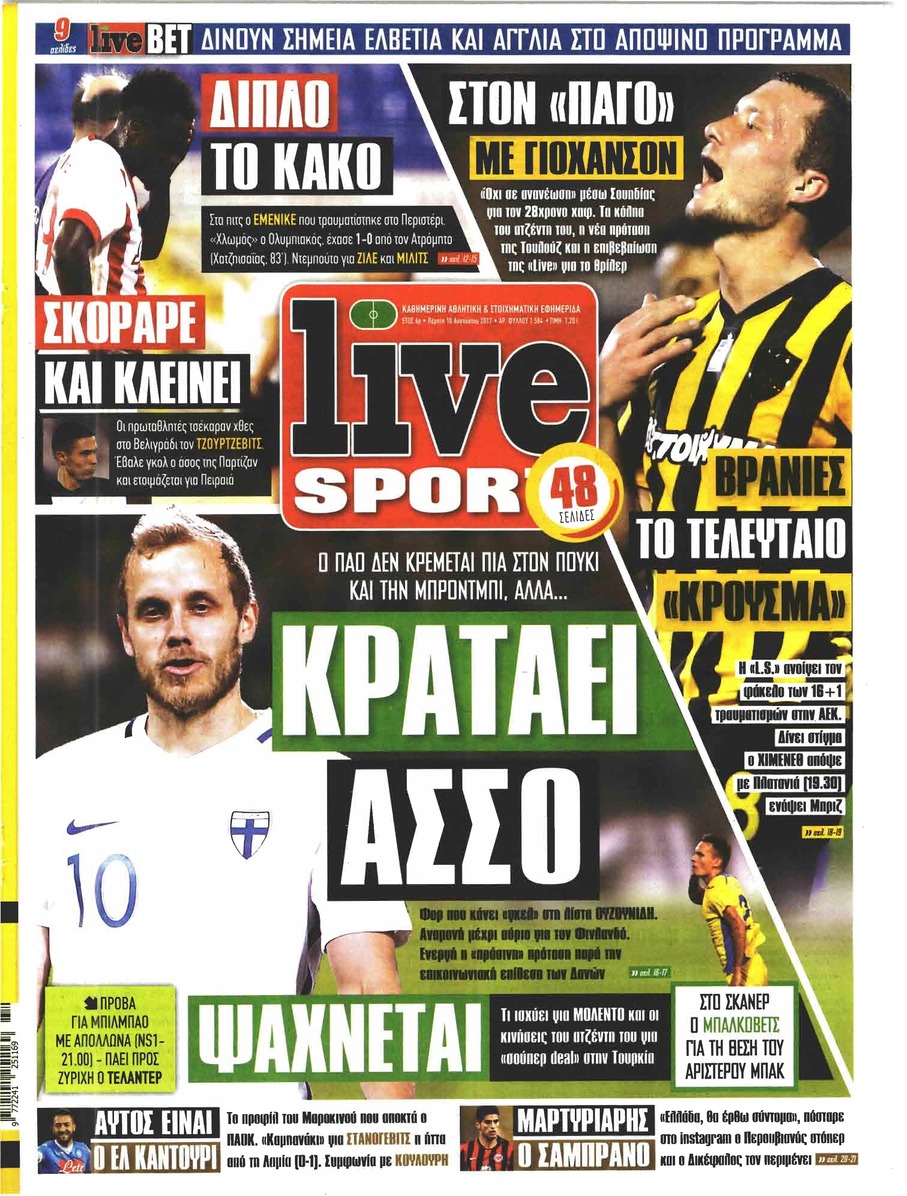 Πρωτοσέλιδο εφημερίδας Livesport