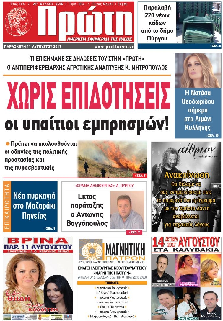 Πρωτοσέλιδο εφημερίδας Πρώτη