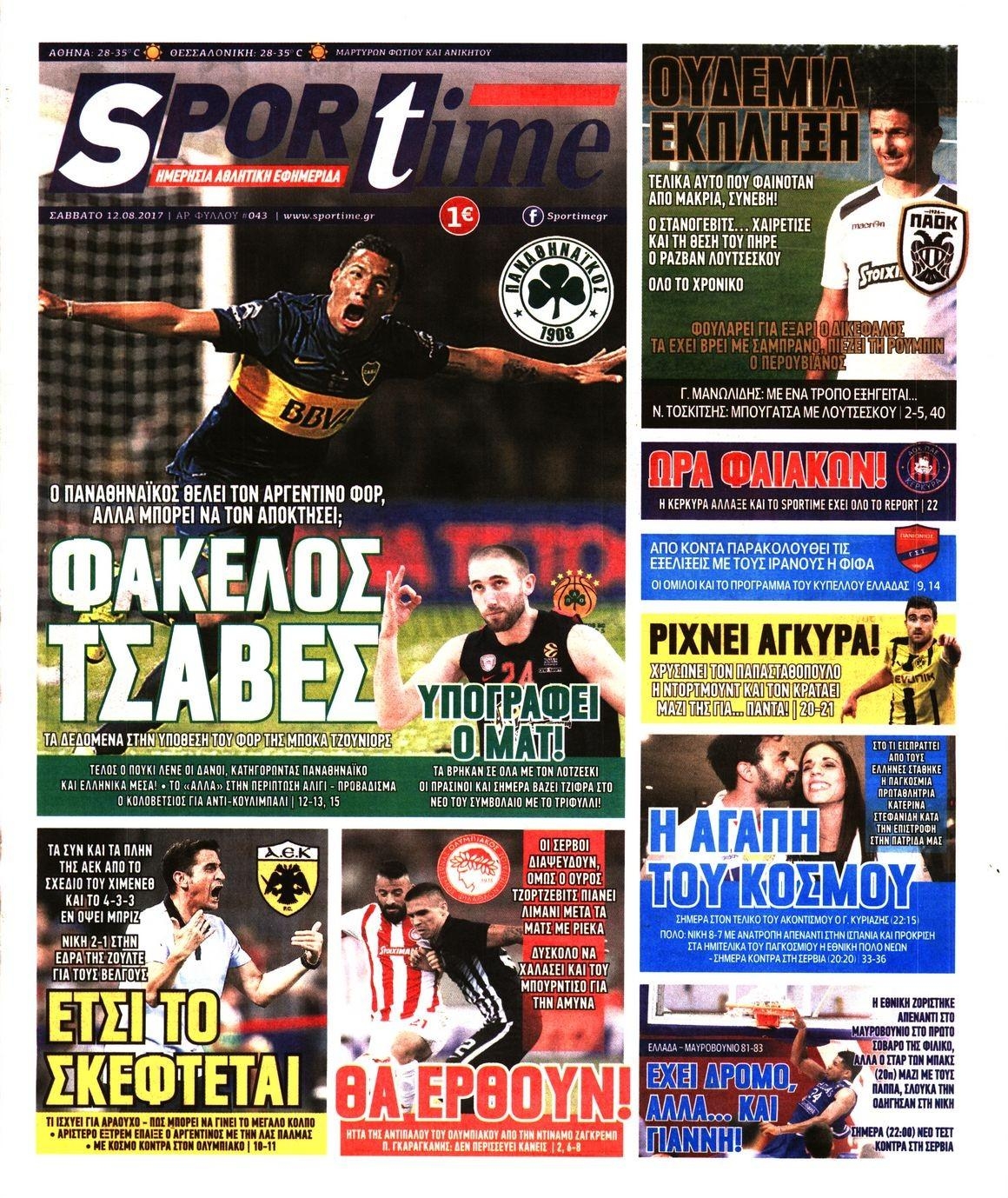 Πρωτοσέλιδο εφημερίδας Sportime