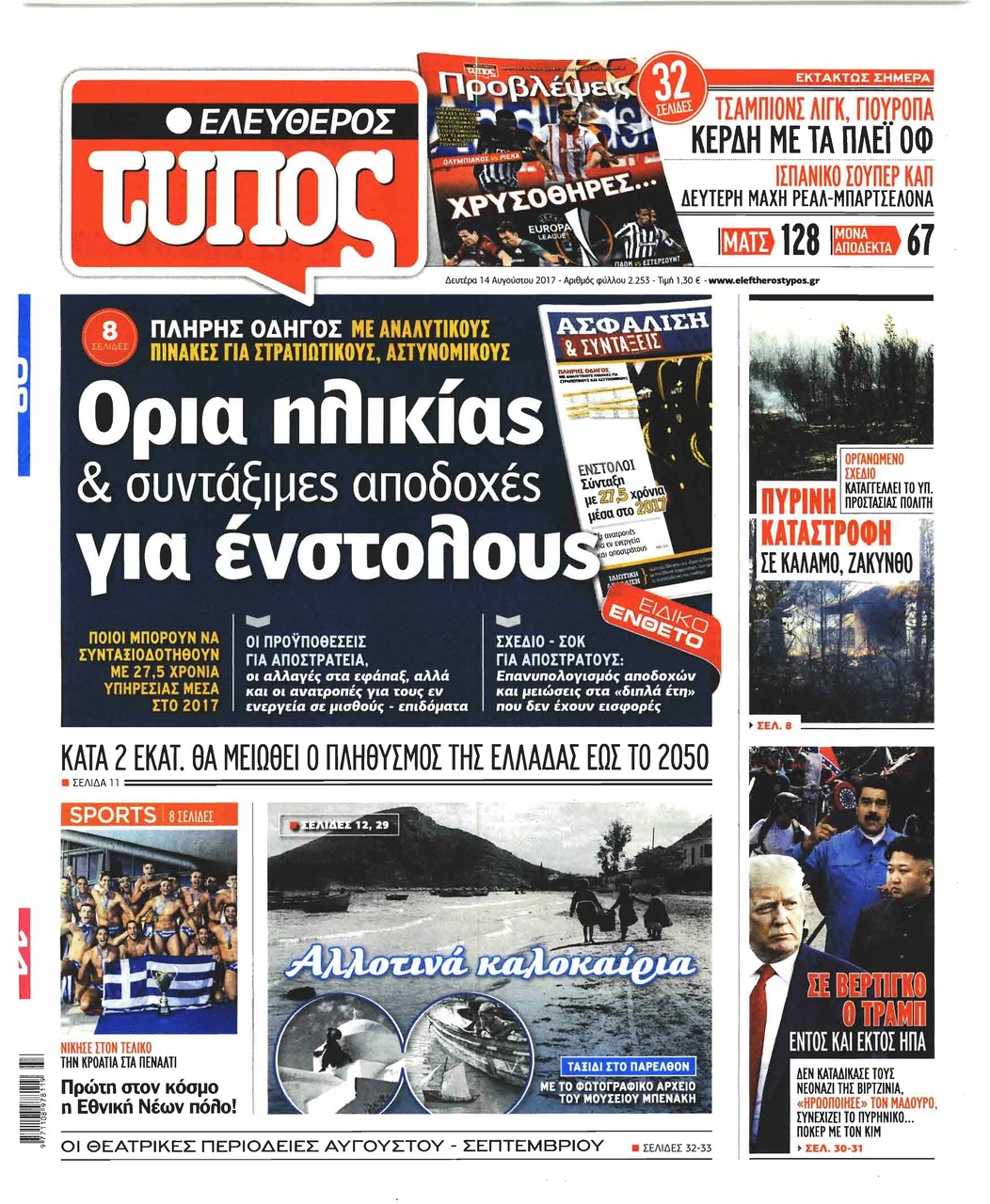 Πρωτοσέλιδο εφημερίδας Ελεύθερος Τύπος