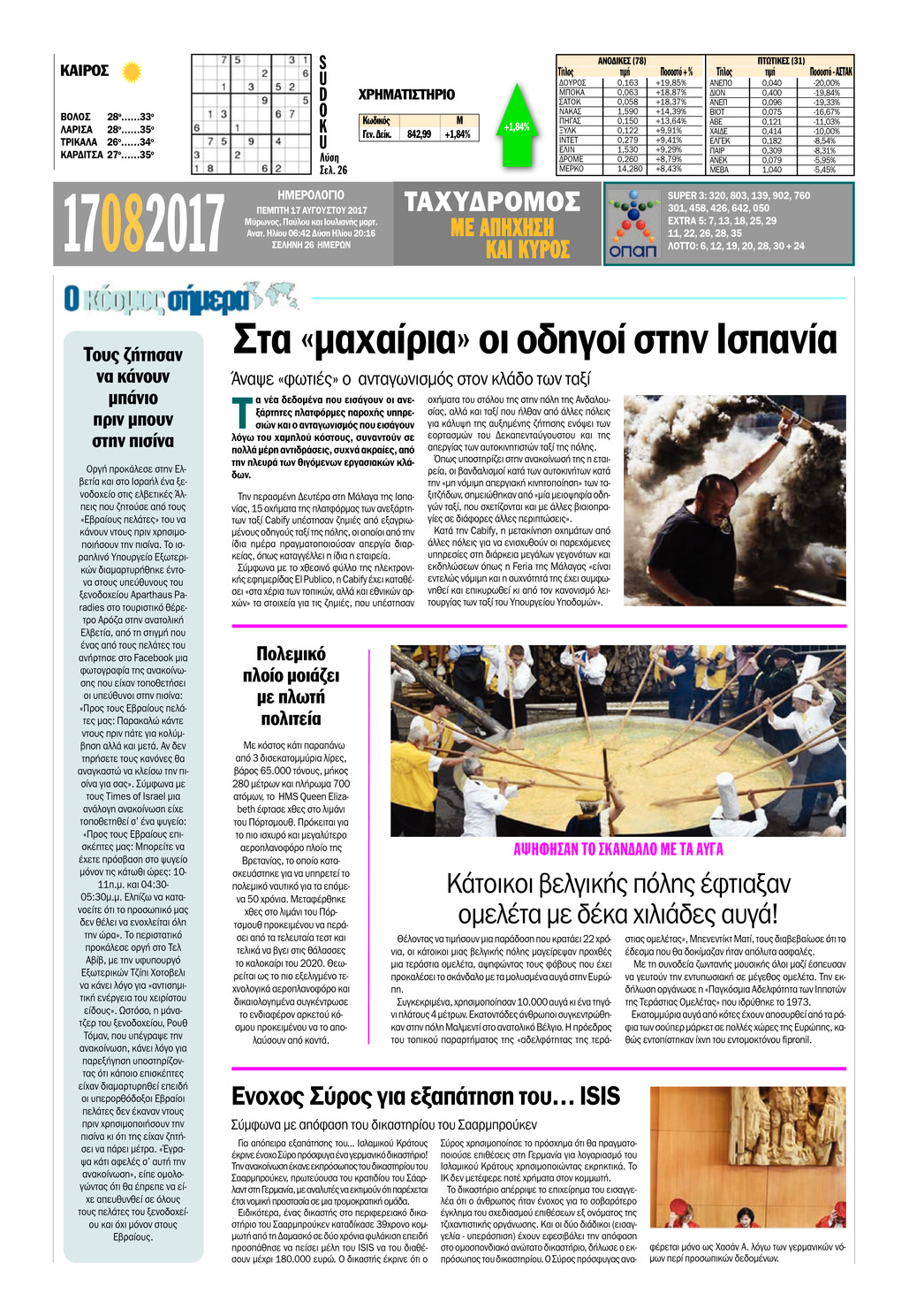 Οπισθόφυλλο εφημερίδας Ταχυδρόμος