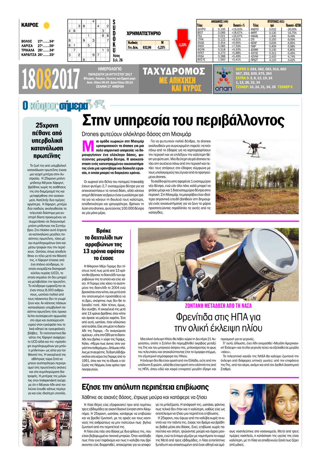 Οπισθόφυλλο εφημερίδας Ταχυδρόμος