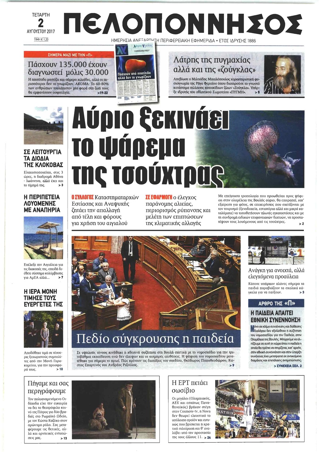 Πρωτοσέλιδο εφημερίδας Πελοπόννησος