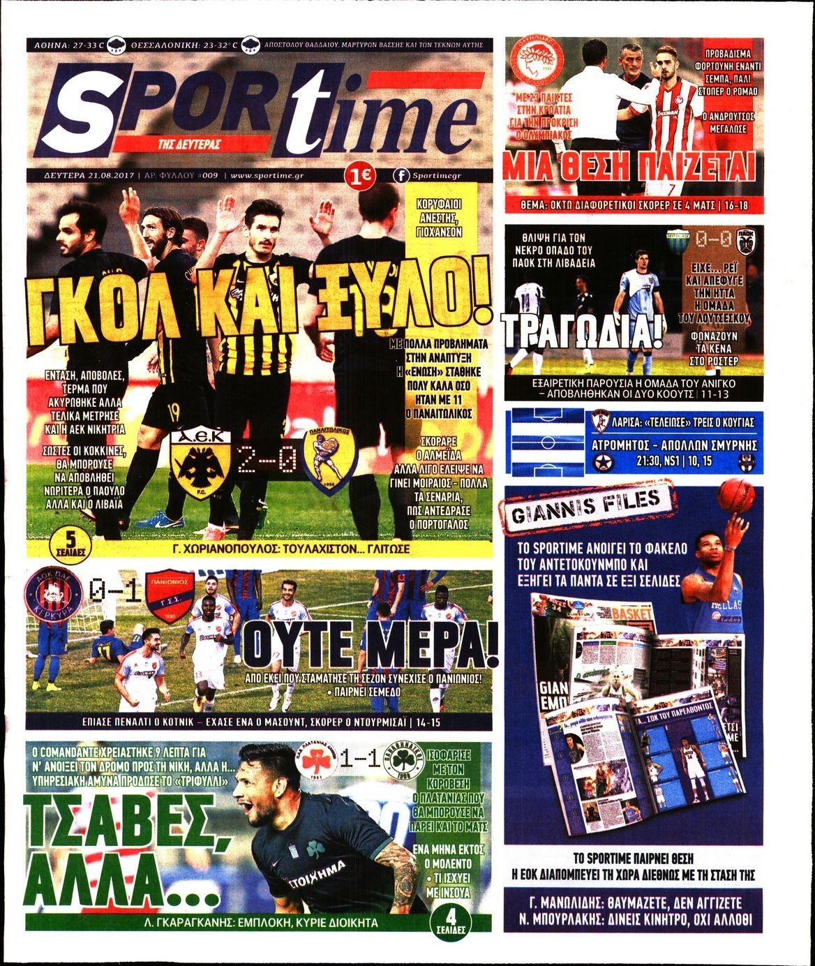 Πρωτοσέλιδο εφημερίδας Sportime