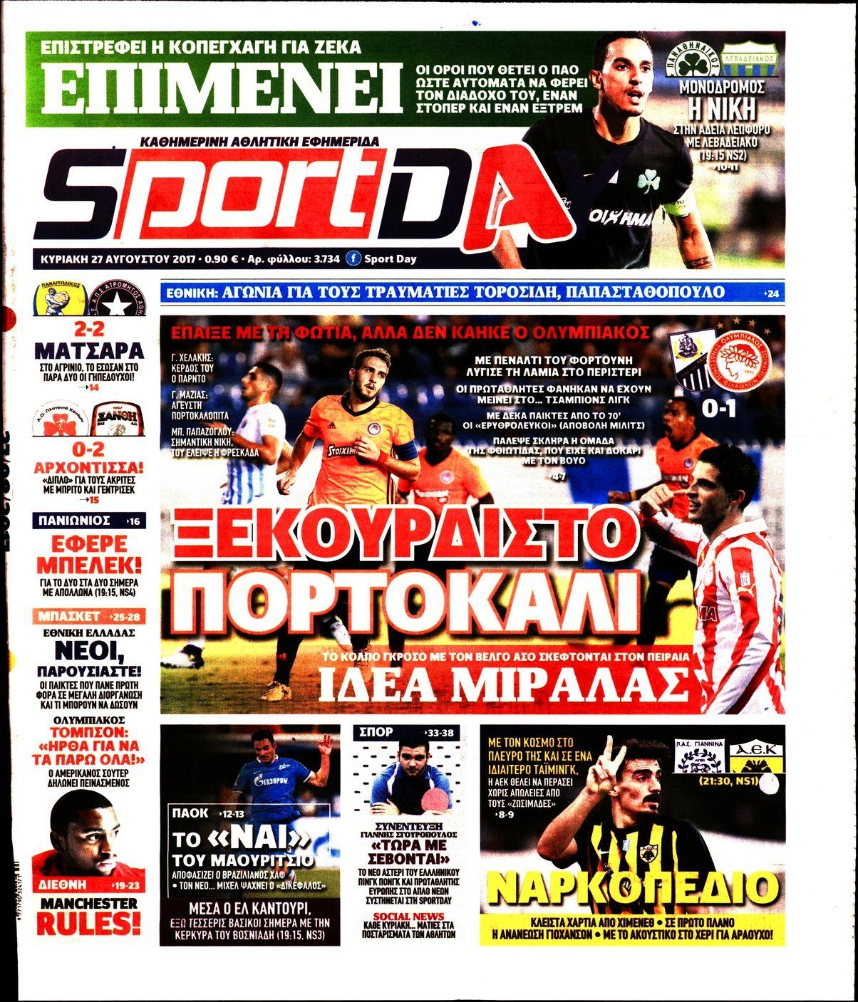 Πρωτοσέλιδο εφημερίδας Sportday