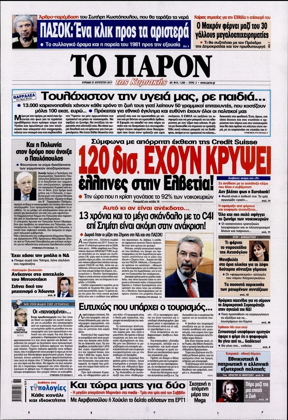 Πρωτοσέλιδο εφημερίδας Το Παρόν