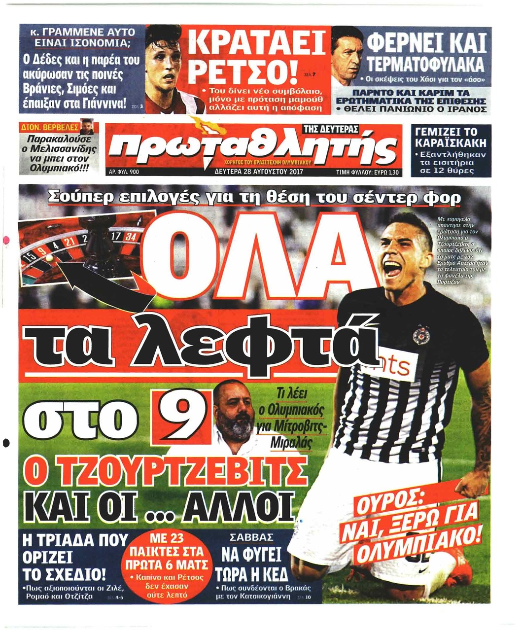 Πρωτοσέλιδο εφημερίδας Κόκκινος Πρωταθλητής