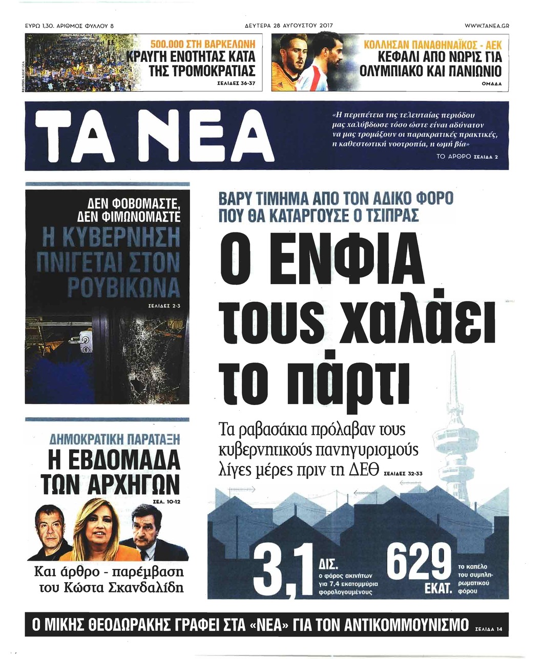 Πρωτοσέλιδο εφημερίδας Τα Νέα