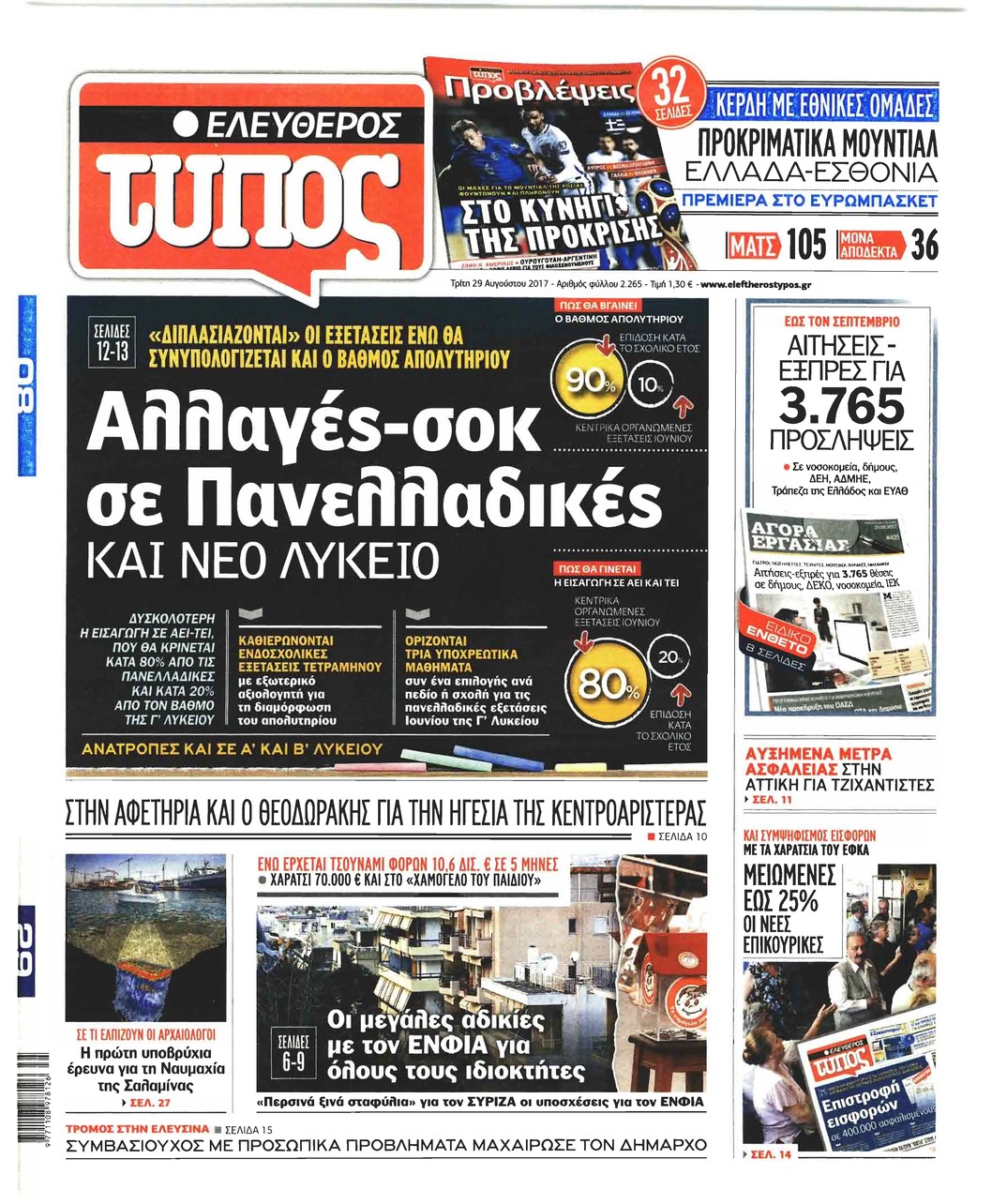 Πρωτοσέλιδο εφημερίδας Ελεύθερος Τύπος