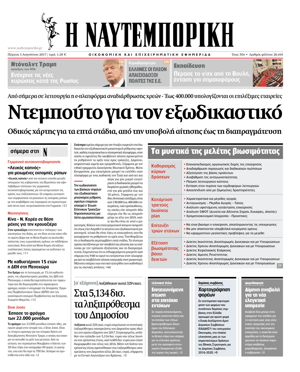 Πρωτοσέλιδο εφημερίδας Ναυτεμπορική