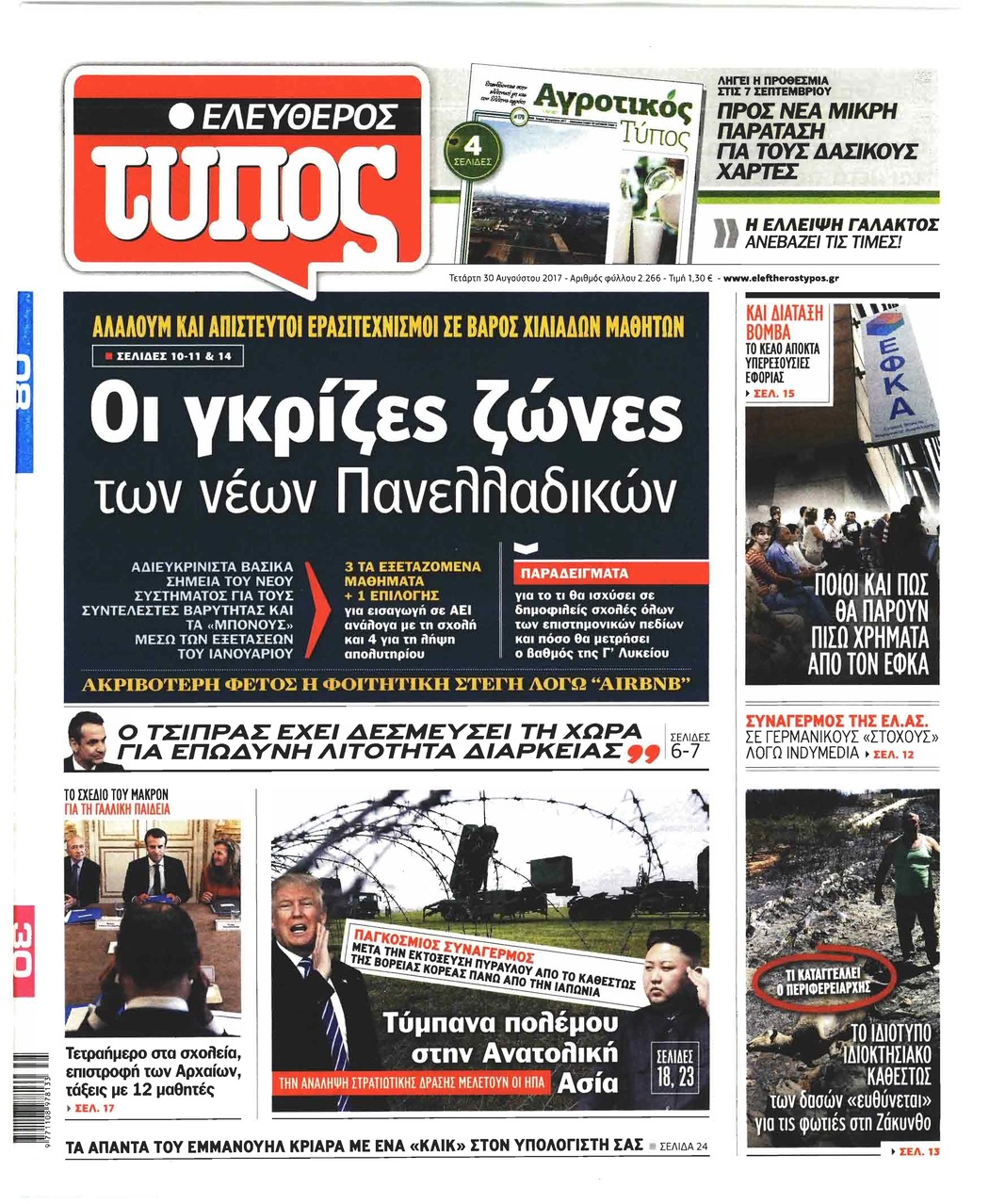 Πρωτοσέλιδο εφημερίδας Ελεύθερος Τύπος