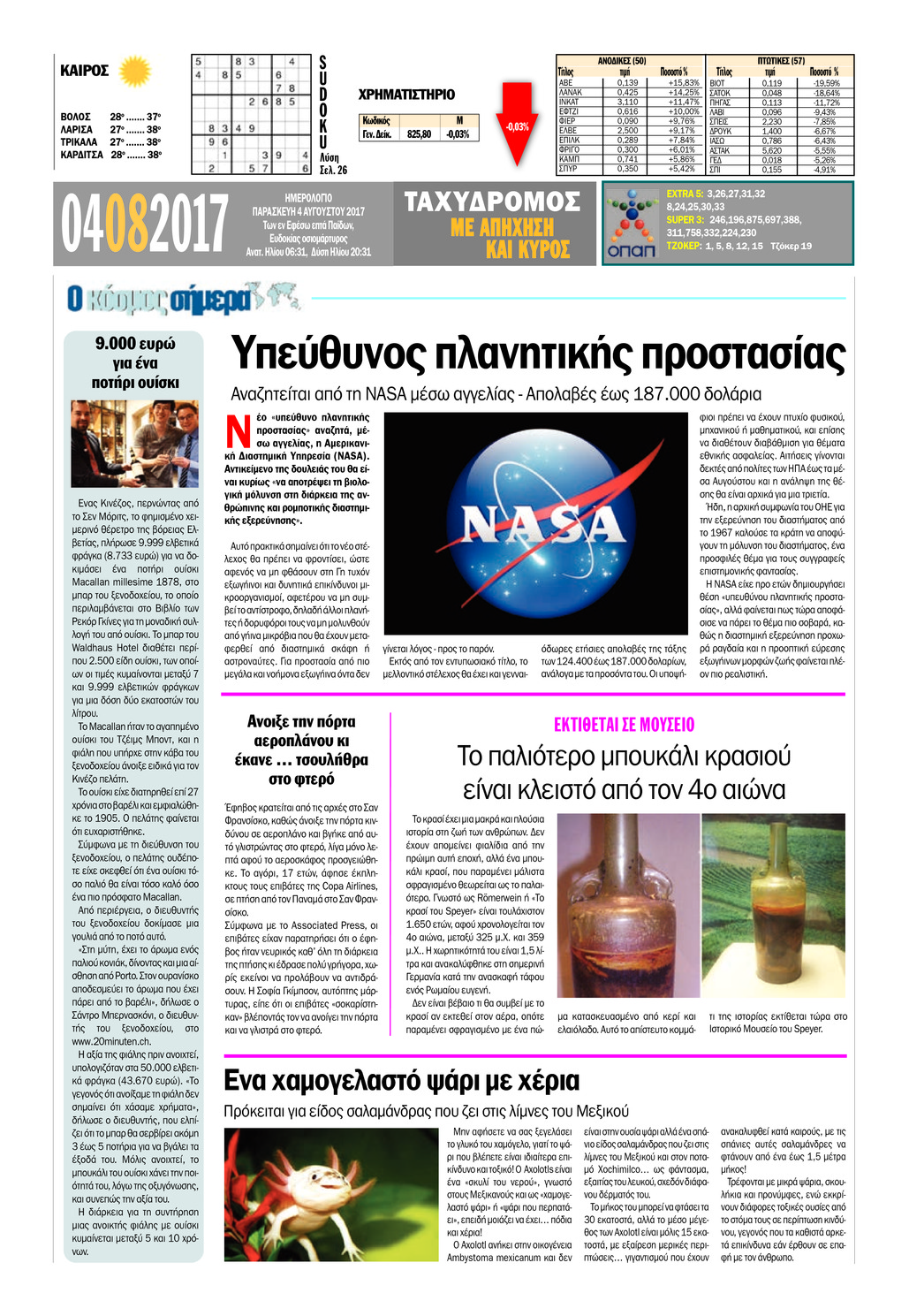 Οπισθόφυλλο εφημερίδας Ταχυδρόμος