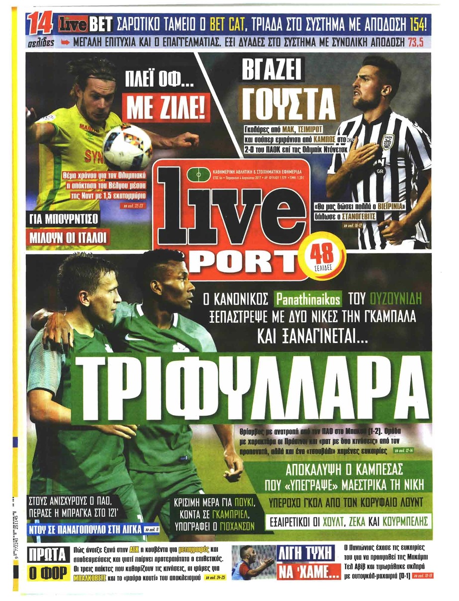 Πρωτοσέλιδο εφημερίδας Livesport