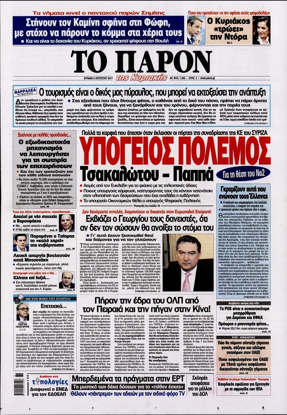 Πρωτοσέλιδο εφημερίδας Το Παρόν