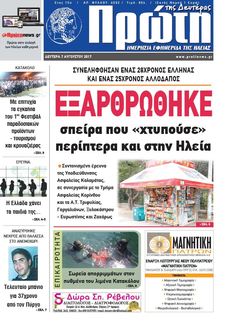 Πρωτοσέλιδο εφημερίδας Πρώτη