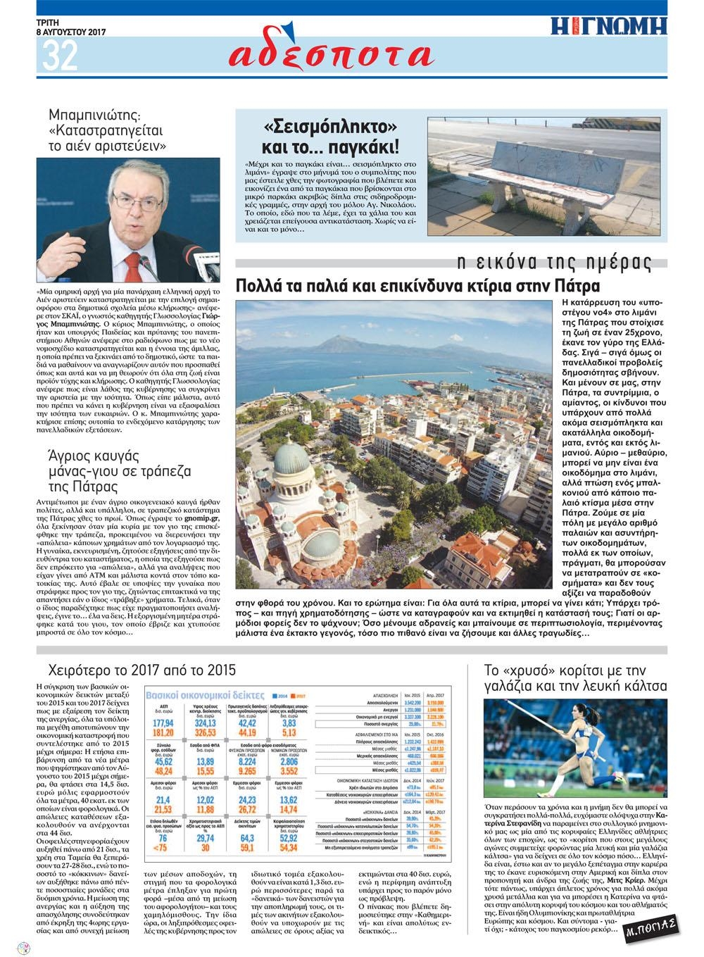 Οπισθόφυλλο εφημερίδας Γνώμη της Πάτρας