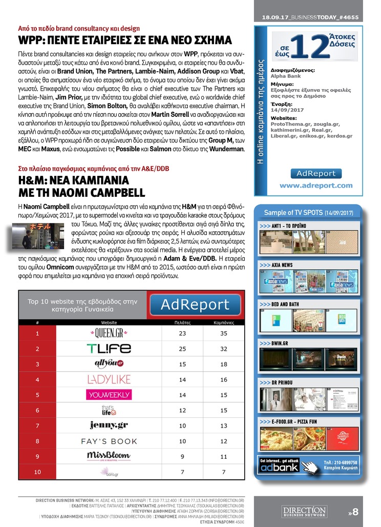 Οπισθόφυλλο εφημερίδας Business Today