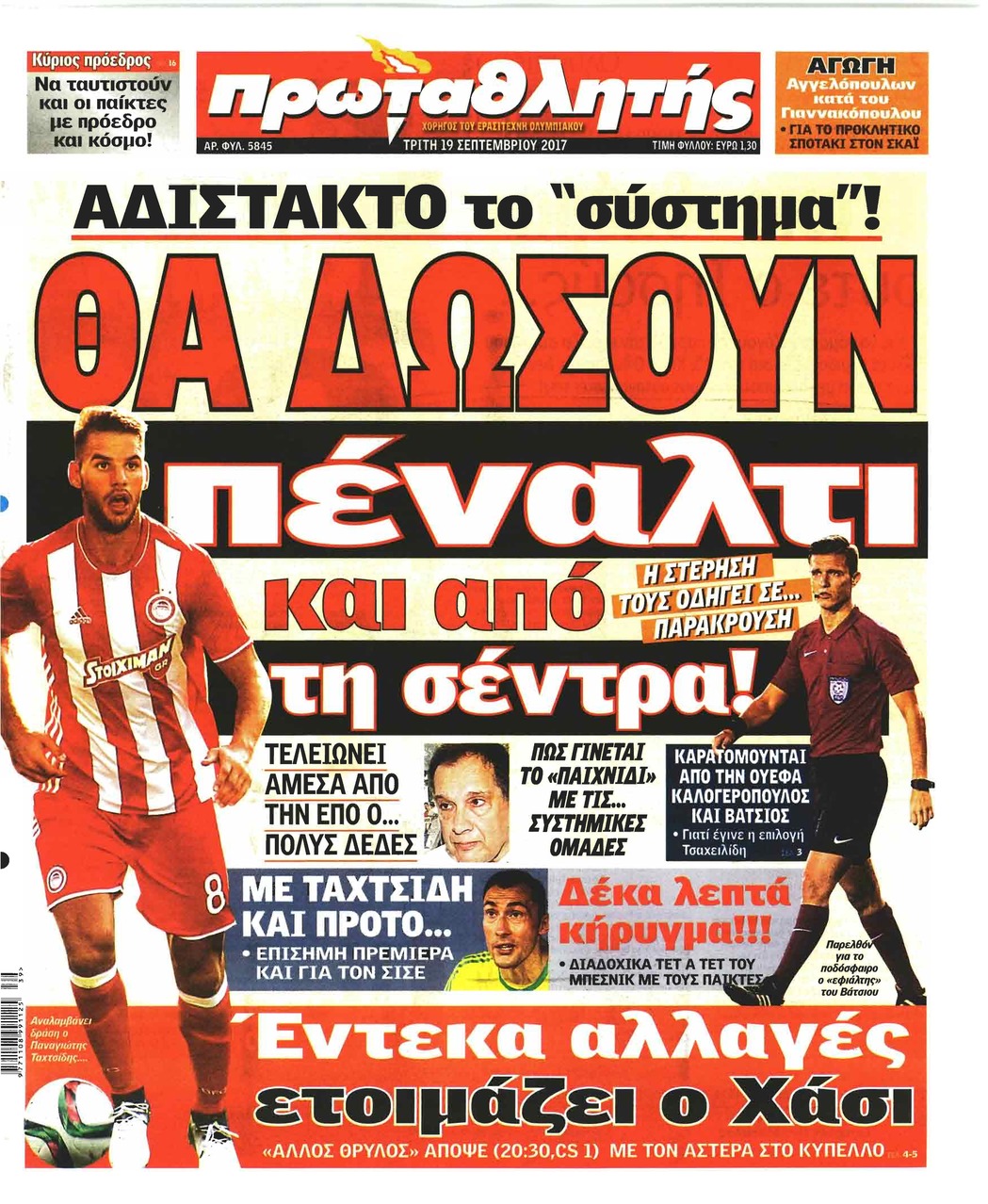 Πρωτοσέλιδο εφημερίδας Κόκκινος Πρωταθλητής