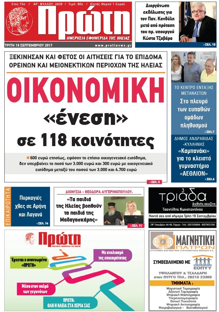 Πρωτοσέλιδο εφημερίδας Πρώτη