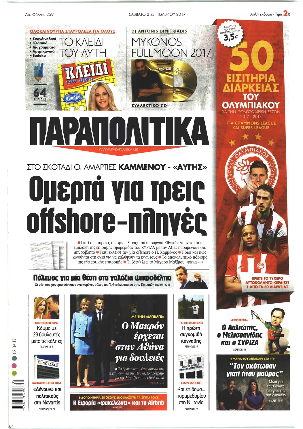 Πρωτοσέλιδο εφημερίδας Παραπολιτικά