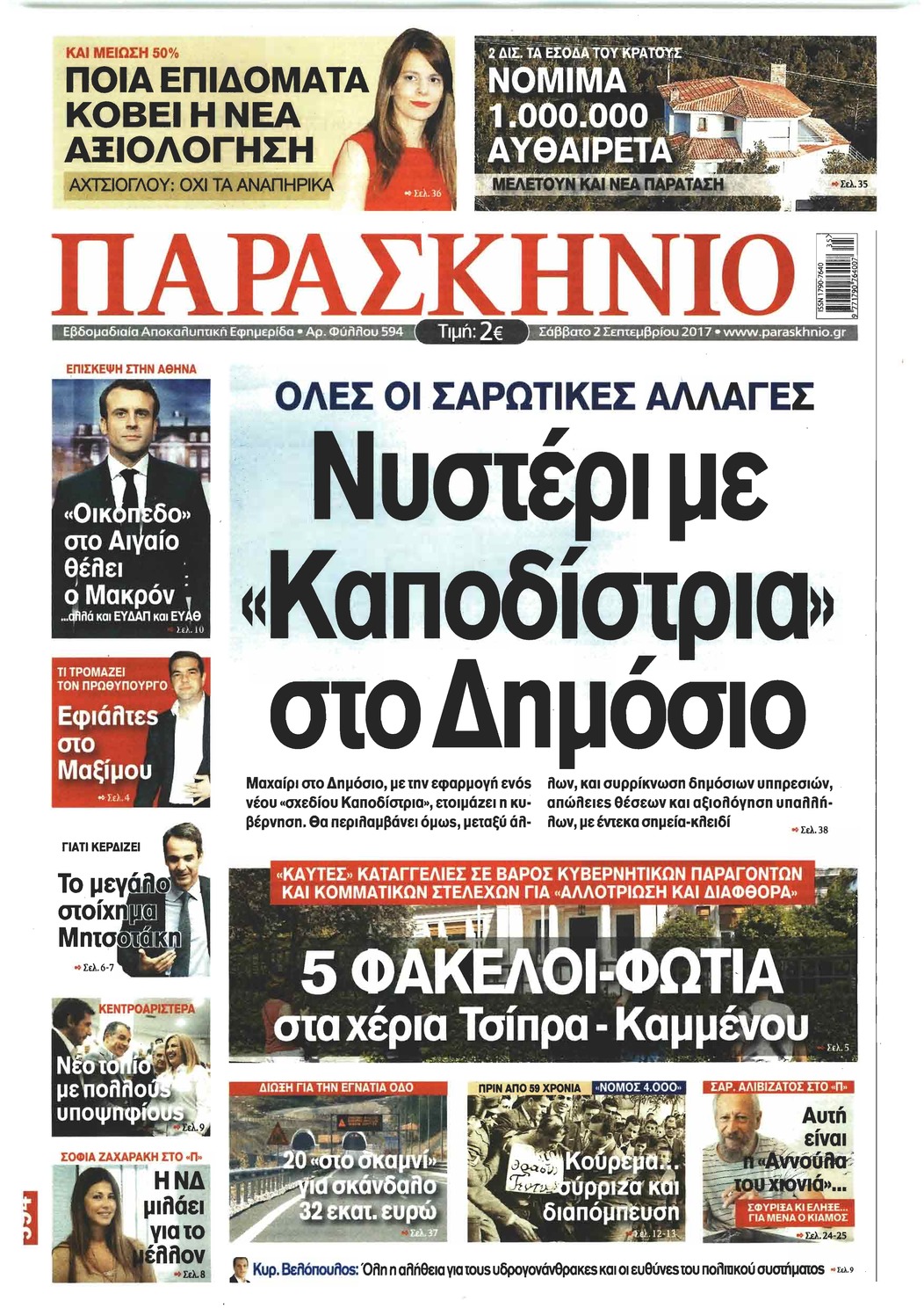 Πρωτοσέλιδο εφημερίδας Το Παρασκήνιο
