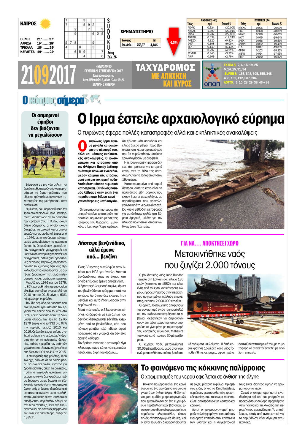 Οπισθόφυλλο εφημερίδας Ταχυδρόμος