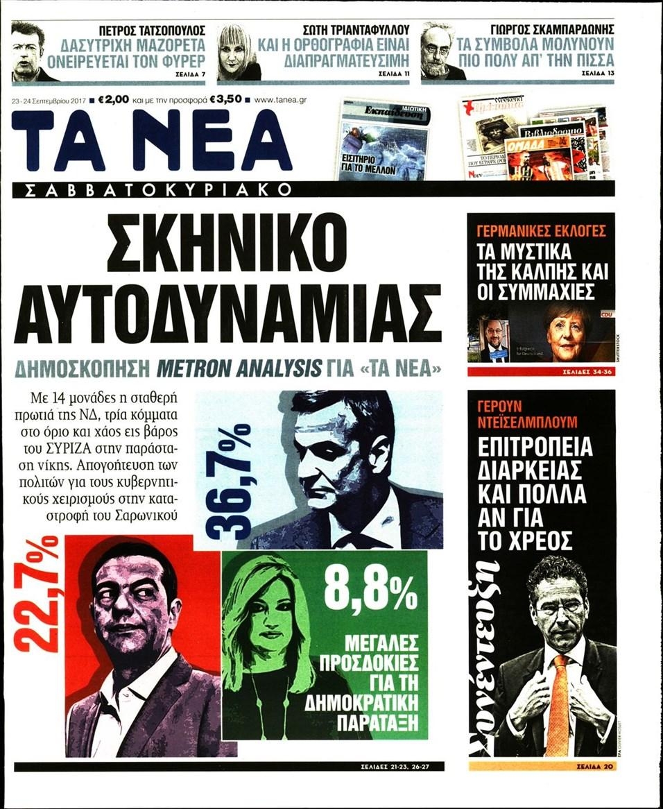 Πρωτοσέλιδο εφημερίδας Τα Νέα