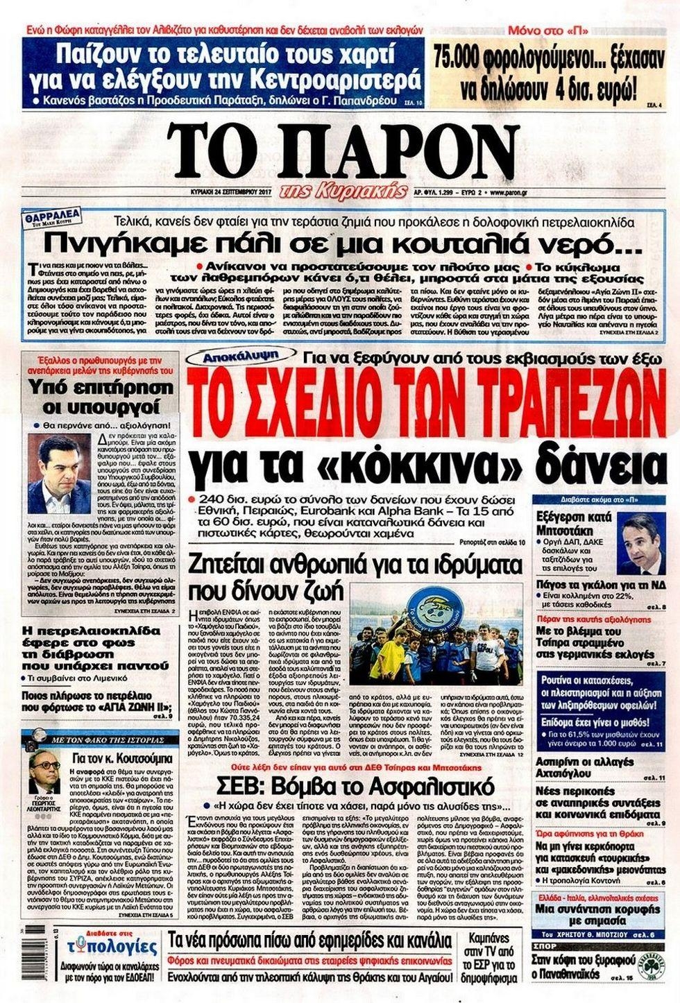 Πρωτοσέλιδο εφημερίδας Το Παρόν