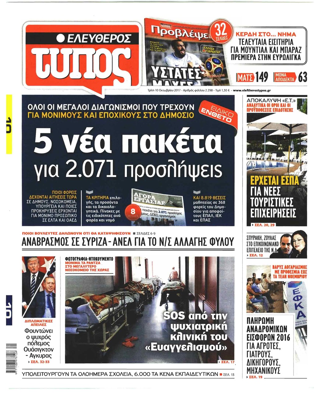 Πρωτοσέλιδο εφημερίδας Ελεύθερος Τύπος