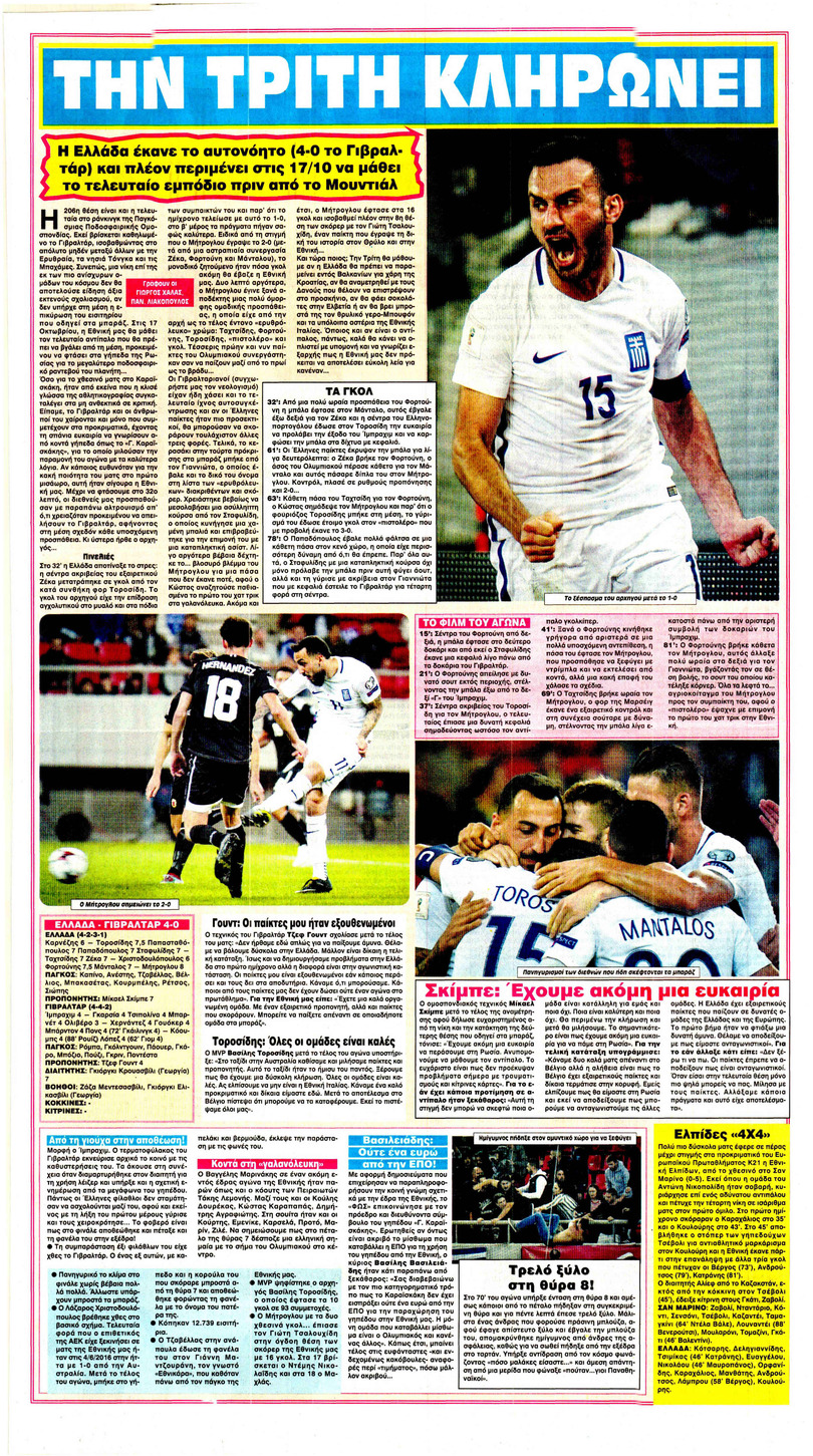 Οπισθόφυλλο εφημερίδας Φως των σπορ