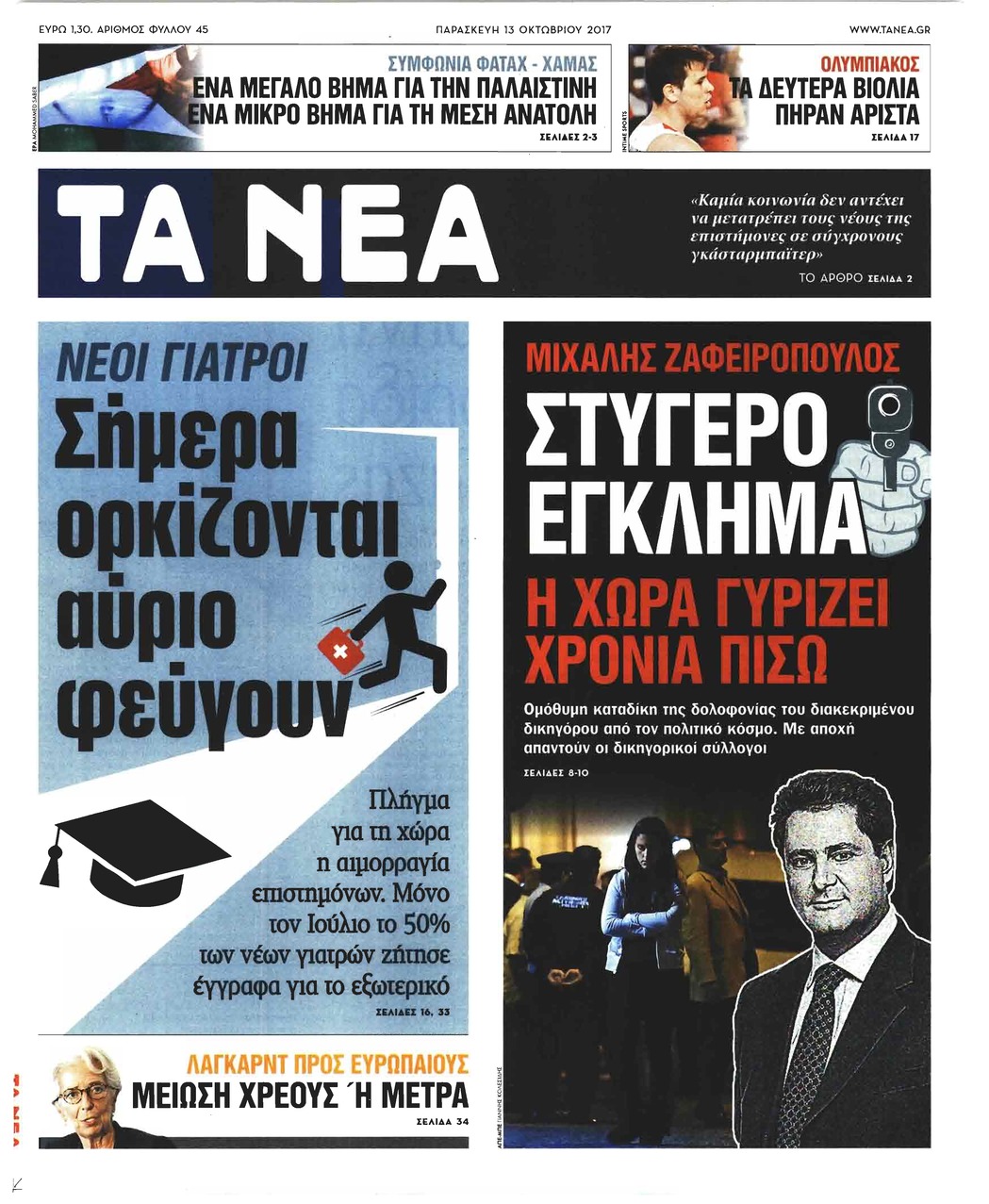 Πρωτοσέλιδο εφημερίδας Τα Νέα