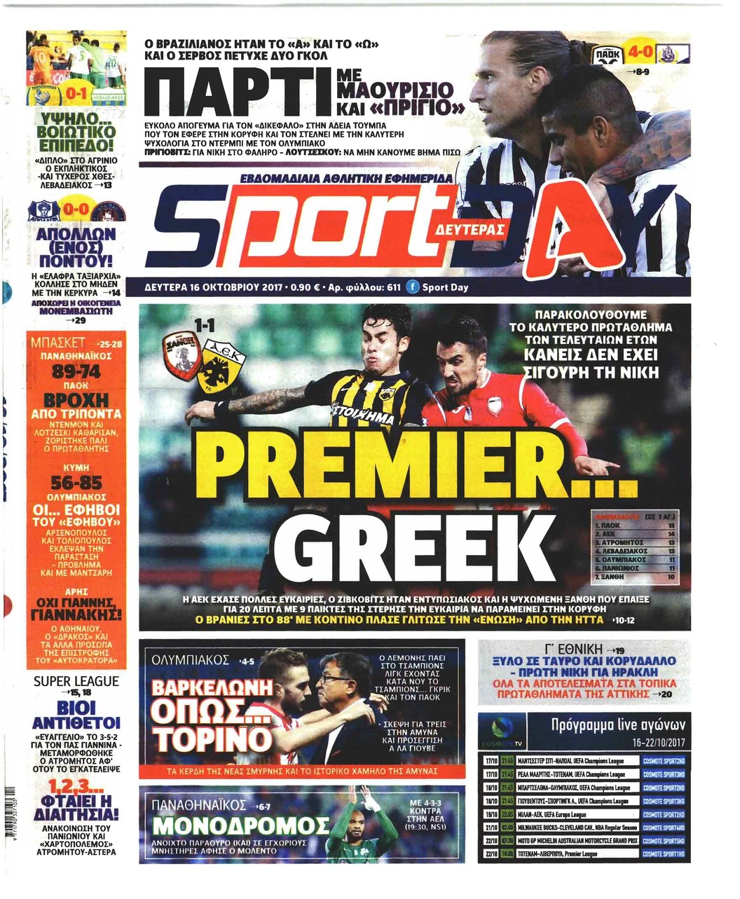 Πρωτοσέλιδο εφημερίδας Sportday