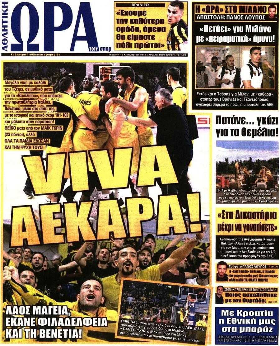 Πρωτοσέλιδο εφημερίδας Η ώρα των Σπορ