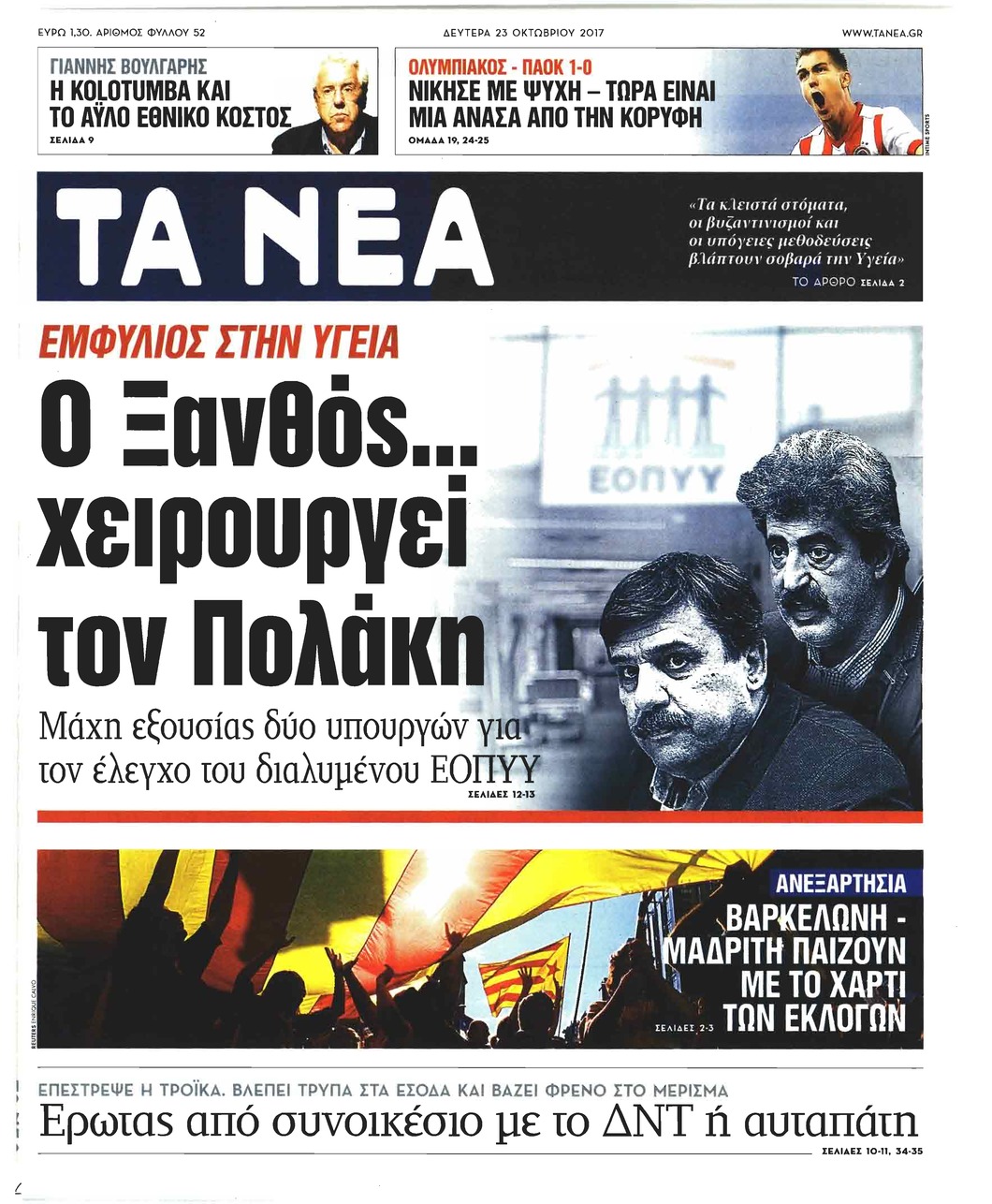 Πρωτοσέλιδο εφημερίδας Τα Νέα