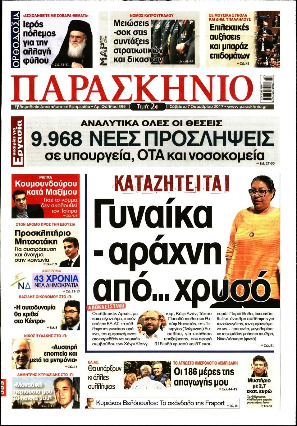 Πρωτοσέλιδο εφημερίδας Το Παρασκήνιο