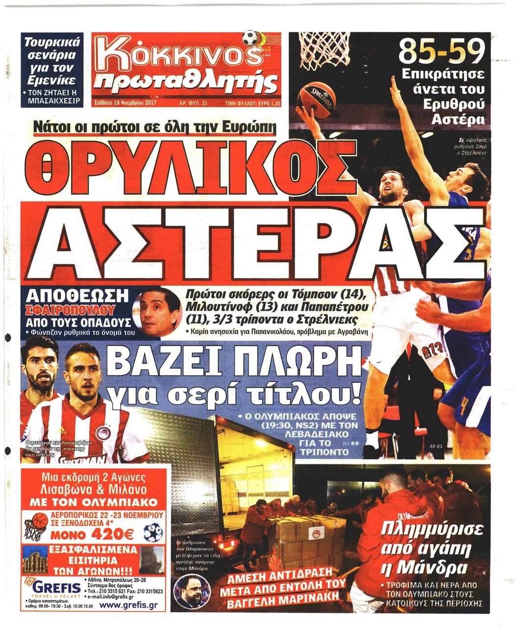 Πρωτοσέλιδο εφημερίδας Κόκκινος Πρωταθλητής