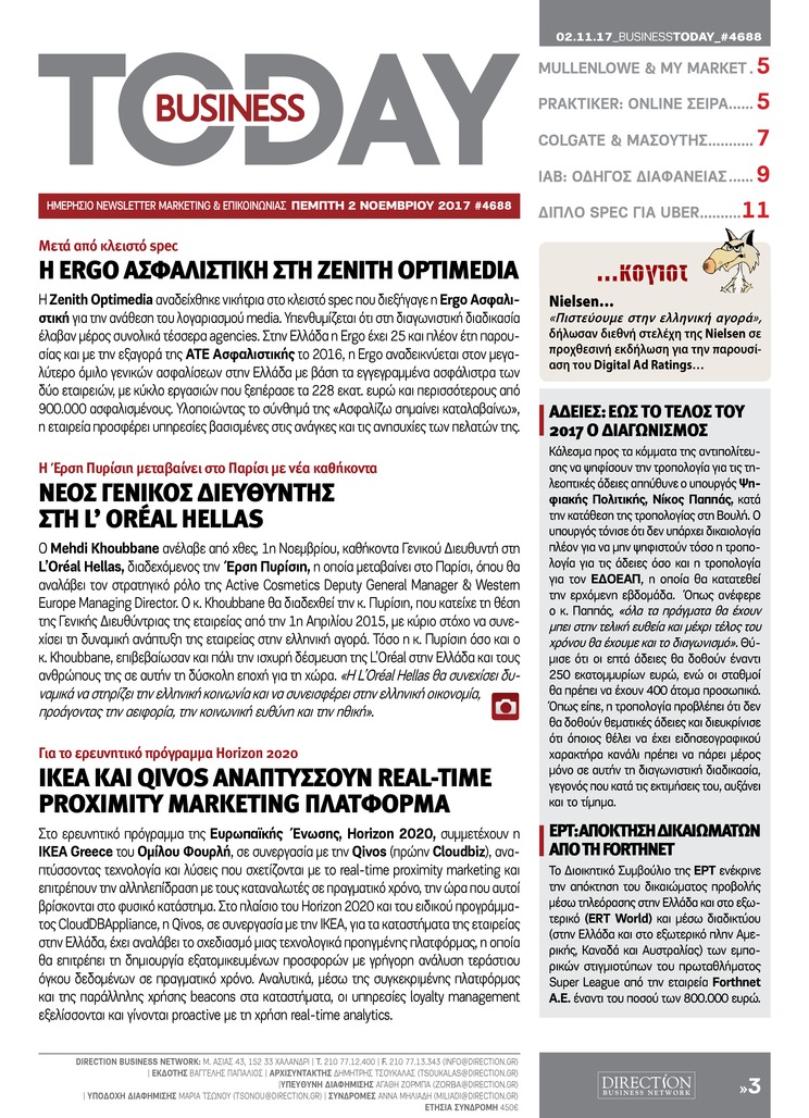 Πρωτοσέλιδο εφημερίδας Business Today